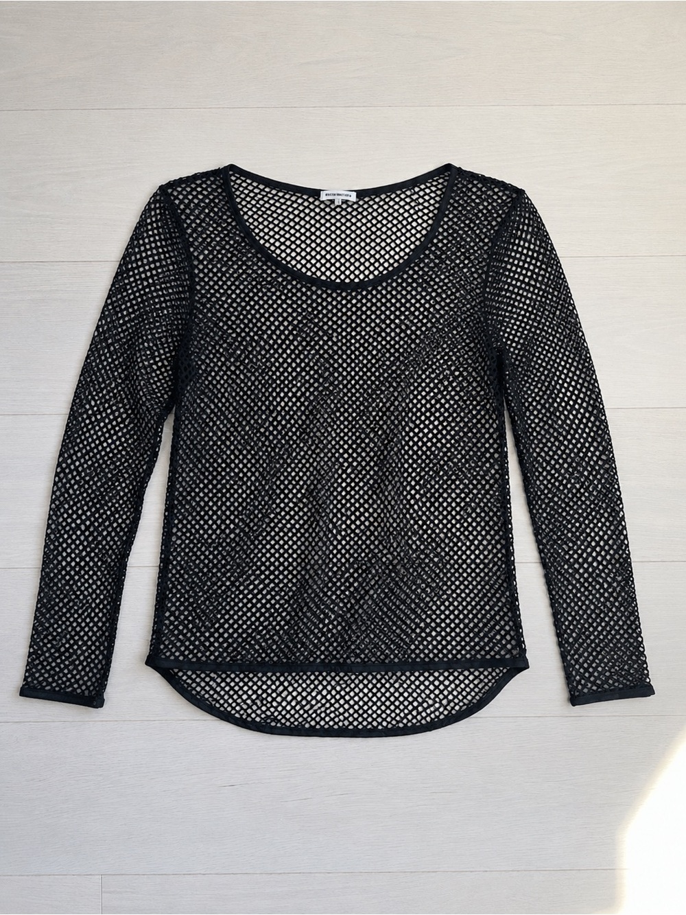 Women's Black Fishnet Long-Sleeve Jersey Top
